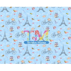Sintético doll estampado - Paris - Fundo Azul