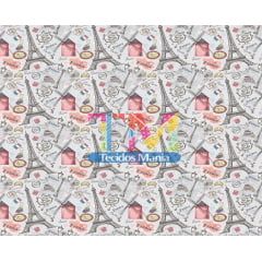 Sintético doll estampado - Paris - Fundo Cinza