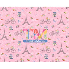 Sintético doll estampado - Paris - Fundo Rosa
