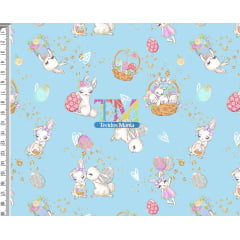 Sintético doll estampado - Páscoa Coelho - Cesta - fundo Tiffany