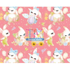 Sintético doll estampado - Páscoa Coelho - Fundo salmão