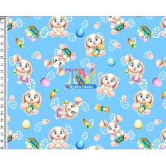 Sintético doll estampado - Páscoa Coelho - Kids - fundo azul