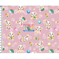 Sintético doll estampado - Páscoa Coelho - Kids - fundo rosa