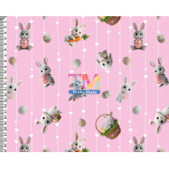 Sintético doll estampado - Páscoa - coelho - ovos - fundo rosa
