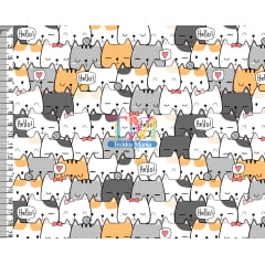 Sintético doll estampado  - Pets - gatos - cinza, branco e laranja
