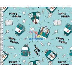 Sintético doll estampado - Professora - mochila - fundo verde acqua