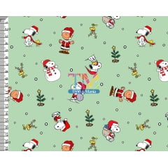 Sintético doll estampado -  Snoopy e Charlie Brown natal - Verde Acqua