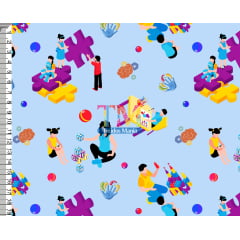 Sintético doll estampado - terapia ocupacional - fundo azul