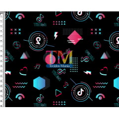 Sintético doll estampado - Tik Tok - neon - fundo preto
