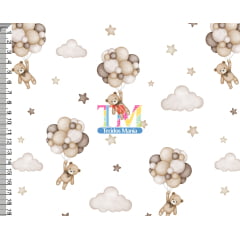 Sintético doll estampado - Ursinho - Bexigas - Star - Fundo Branco