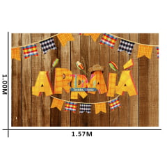 Tecido microfibra estampado - Painel - Arraiá - Madeira