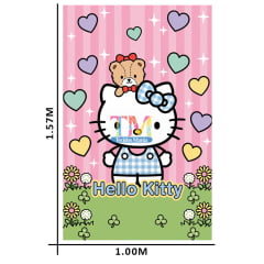 Tecido microfibra estampado - Painel de Festa - Hello Kitty - Coração Tecido microfibra estampado - Painel de Festa - Hello Kitty - Coração