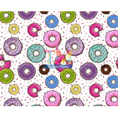Tecido tricoline, microfibra ou gabardine estampado  - Donuts - Fundo granulado