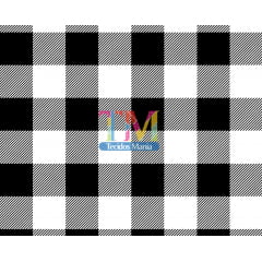 Tecido tricoline, microfibra ou gabardine estampado - Xadrez - preto com branco
