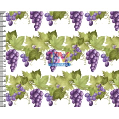 Tecido tricoline, microfibra ou gabardine estampado - Parreira de uva - fundo branco