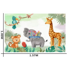 Tecido microfibra estampado - Painel de Festa - Animais na floresta