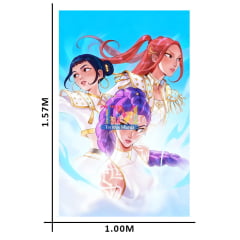 Tecido microfibra estampado - Painel de Festa - Guerreiras do K-pop - Huntrix - Batalha brilhante