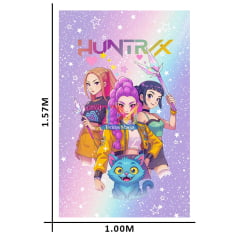 Tecido microfibra estampado - Painel de Festa - Guerreiras do K-pop - Huntrix - estrelar - fundo Degradê