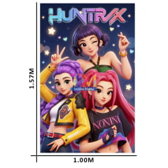 Tecido microfibra estampado - Painel de Festa - Guerreiras do K-pop -Huntrix - Love Tecido microfibra estampado - Painel de Festa - Guerreiras do K-pop -Huntrix - Love