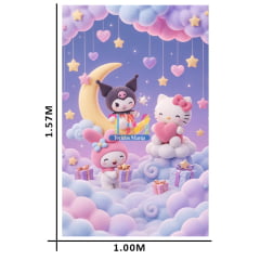 Tecido microfibra estampado - Painel de Festa - Hello Kitty - Nuvens Tecido microfibra estampado - Painel de Festa - Hello Kitty - Nuvens
