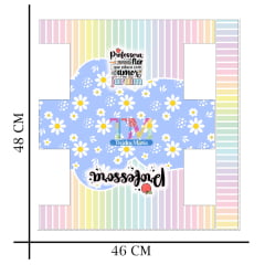 Tecido microfibra ou gabardine estampado - Painel Necessaire - Professora - Flores e listras