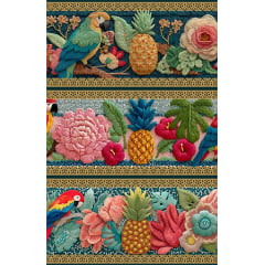 Tecido tricoline, microfibra ou gabardine estampado - Barrado 3D - Arara - Abacaxi