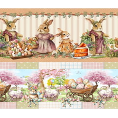 Tecido tricoline, microfibra ou gabardine estampado - Barrado 3D - Doces de Páscoa