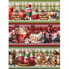 Tecido tricoline, microfibra ou gabardine estampado - Barrado 3D - Doces Natalino Tecido tricoline, microfibra ou gabardine estampado - Barrado 3D - Doces Natalino