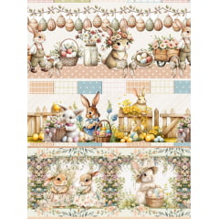 Tecido tricoline, microfibra ou gabardine estampado - Barrado 3D - Festival de Páscoa