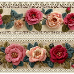 Tecido tricoline, microfibra ou gabardine estampado - Barrado 3D - Floral Rosas Vermelhas