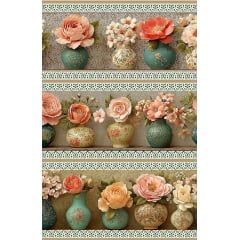 Tecido tricoline, microfibra ou gabardine estampado - Barrado 3D - Floral Vasos