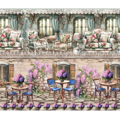 Tecido tricoline, microfibra ou gabardine estampado - Barrado 3D - Flores na janela primavera