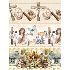 Tecido tricoline, microfibra ou gabardine estampado - Barrado 3D - Jesus Cristo - Eucaristia