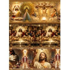 Tecido tricoline, microfibra ou gabardine estampado - Barrado 3D - Jesus - Milagres