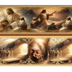Tecido tricoline, microfibra ou gabardine estampado - Barrado 3D - Jesus - Milagres