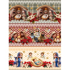 Tecido tricoline, microfibra ou gabardine estampado - Barrado 3D - Jesus Presépio