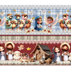 Tecido tricoline, microfibra ou gabardine estampado - Barrado 3D - Jesus Presépio