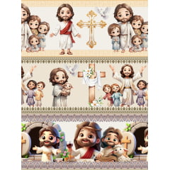 Tecido tricoline, microfibra ou gabardine estampado - Barrado 3D - Jesus - Semana Santa