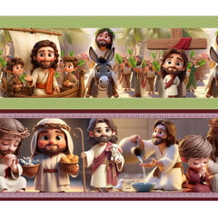 Tecido tricoline, microfibra ou gabardine estampado - Barrado 3D - Jesus - Semana Santa