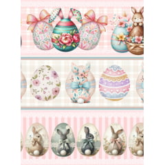 Tecido tricoline, microfibra ou gabardine estampado - Barrado 3D - Ovos de Páscoa