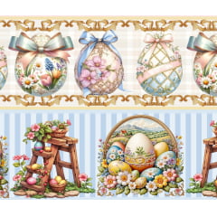 Tecido tricoline, microfibra ou gabardine estampado - Barrado 3D - Ovos de Páscoa