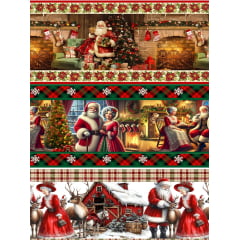 Tecido tricoline, microfibra ou gabardine estampado - Barrado 3D - Papai e Mamãe Noel