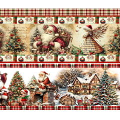 Tecido tricoline, microfibra ou gabardine estampado - Barrado 3D - Papai e Mamãe Noel