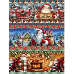 Tecido tricoline, microfibra ou gabardine estampado - Barrado 3D - Papai Noel Presentes