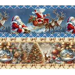 Tecido tricoline, microfibra ou gabardine estampado - Barrado 3D - Papai Noel Presentes