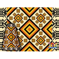 Tecido tricoline, microfibra ou gabardine estampado - Barrado - Africano - laranja e preto