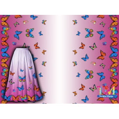 Tecido tricoline, microfibra ou gabardine estampado - Barrado - Borboletas - Degradê Rosa