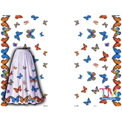 Tecido tricoline, microfibra ou gabardine estampado - Barrado - Borboletas - fundo branco