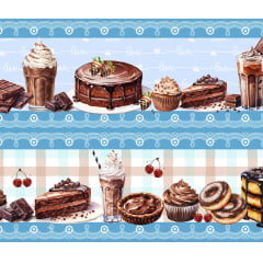 Tecido tricoline, microfibra ou gabardine estampado - Barrado - Chocolate e Bolos