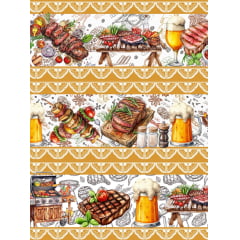 Tecido tricoline, microfibra ou gabardine estampado - Barrado - Churrasco Amarelo